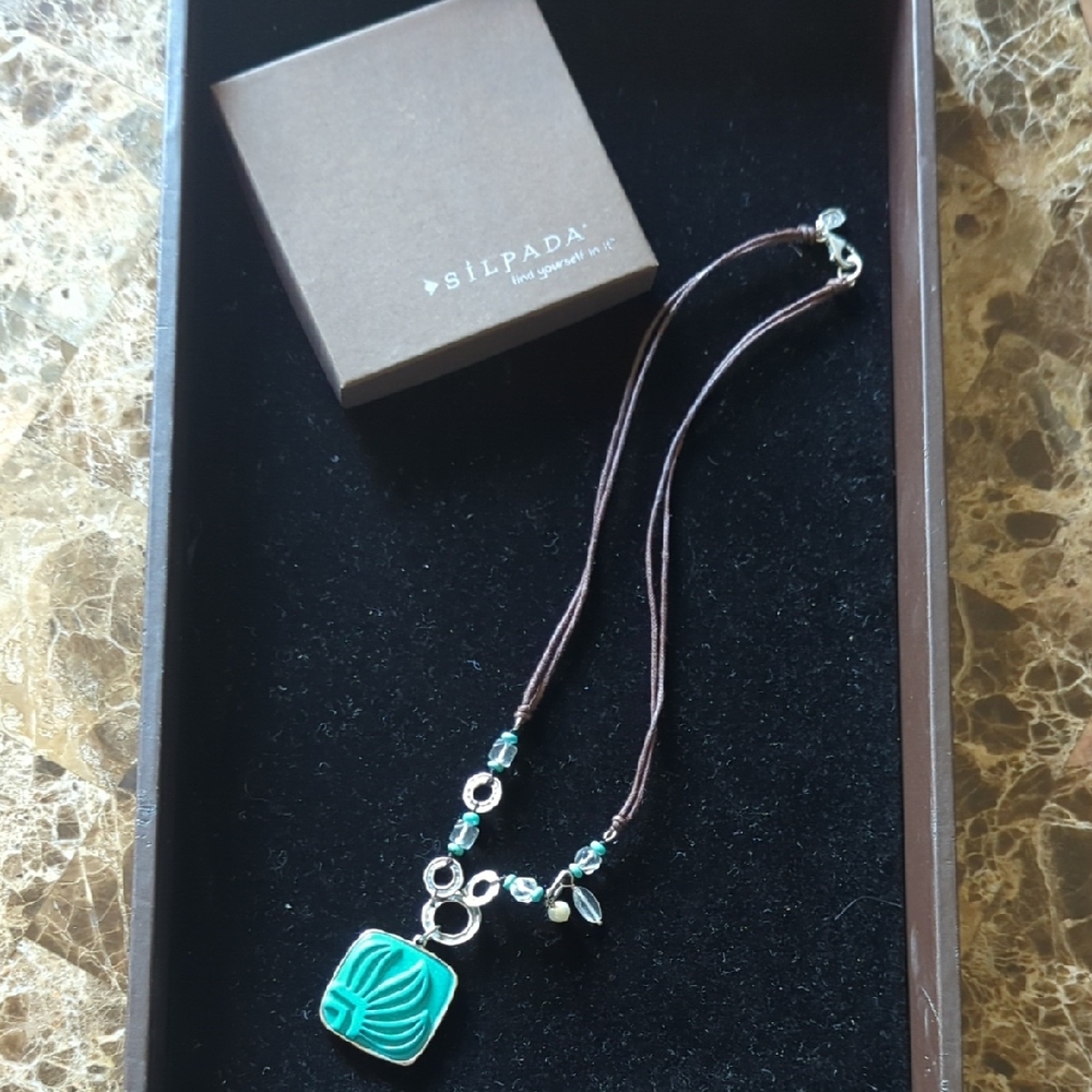 Silpada Blue and Brown Necklace with Turquoise Pendant